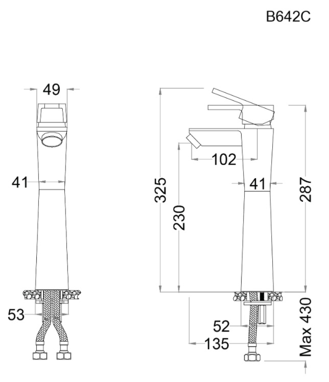 Bản Vẽ Vòi Nóng Lạnh Lavabo CAESAR B642CU Cổ Cao