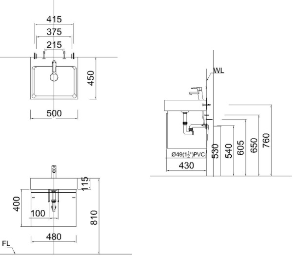 Bản Vẽ Bộ Tủ Lavabo Caesar Treo Tường LF5253/EH05253A